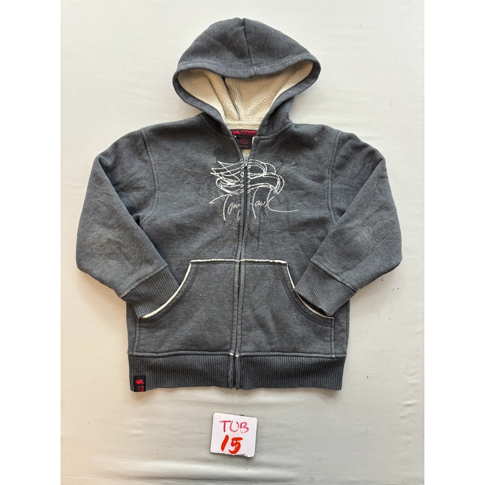 Tony Hawk Boys Gray Sherpa Lined Full Zip Hoodie Skate Graphic Size 8 S